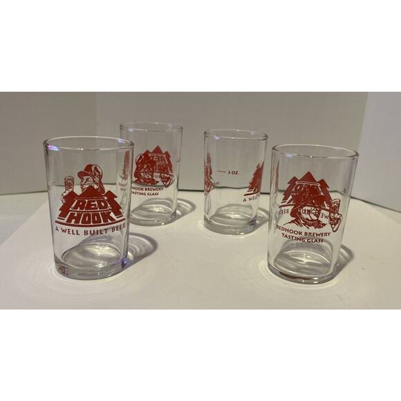 RED HOOK Brewery Tasting Glass BEER 3-1/2" Tall 3+ Ozs. Seattle WA Set‎ Of 4 - Picture 1 of 2
